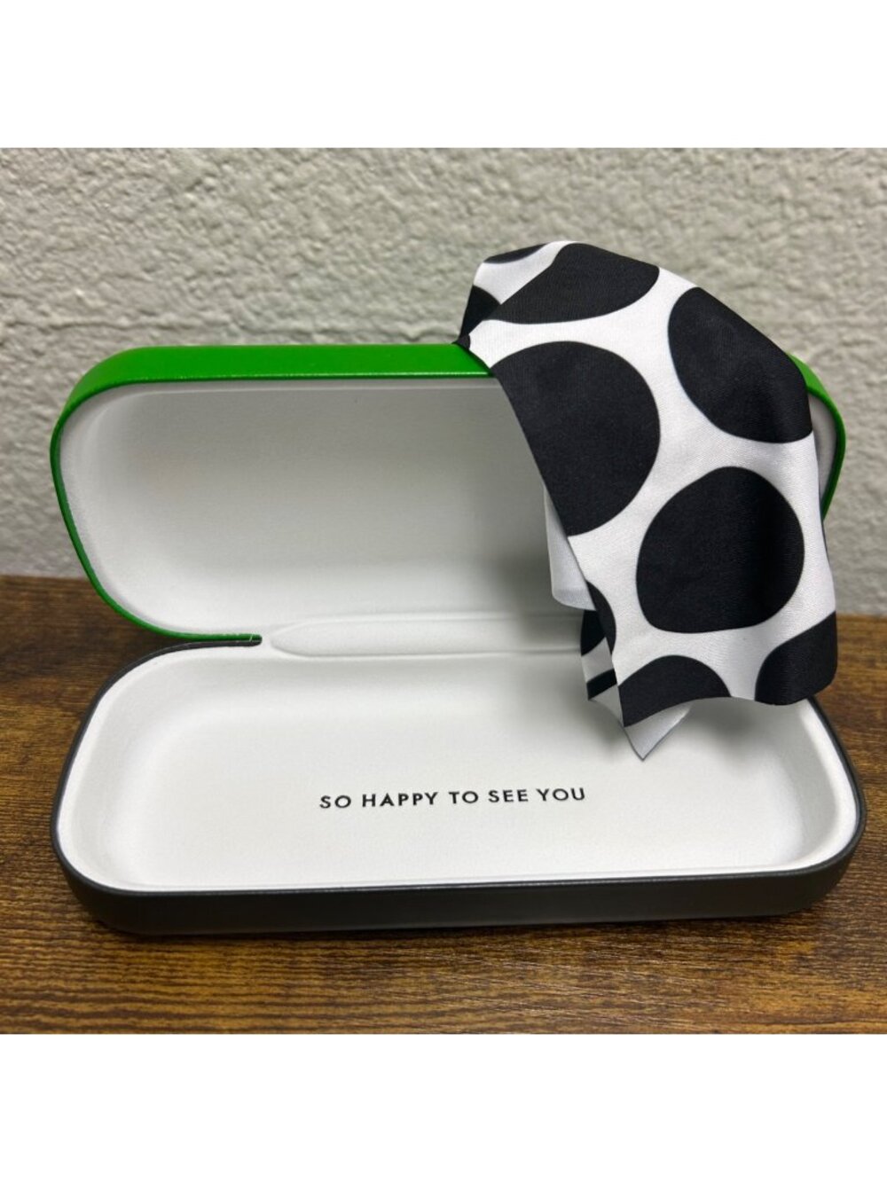 Kate Spade New York Green & Black Hard Shell Eyeglass Case W/ Polka Dot Cleaning